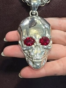 3" Skull Pendant Stone Eyes Silver 925 Large Heavy 74 Grams - Picture 1 of 25