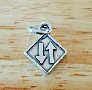 Sterling Silver 16x13mm Driving Street Road Two Way Traffic Sign Charm - Picture 1 of 3