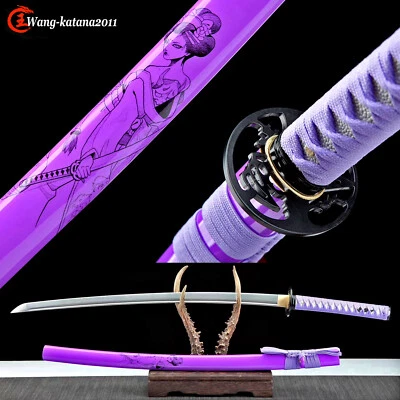 Damascus Folded 1095 Steel Purple Katana Beauty Japanese Samurai Sharp Sword New - Image 1 of 4