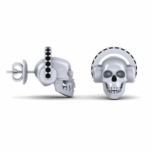 Synthetic Onyx Hip Hop DJ Skull Earrings Skull Wearing Headphones Stud Earrings  - Picture 1 of 6