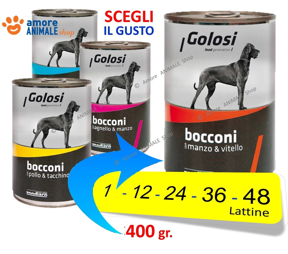 ZOODIACO GOLOSI Dog Bocconi, Lattine 400 gr → GUSTI Vari - Umido Cane, Cibo Per Cani