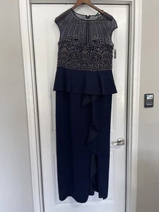$ 279 Xscape Damen Übergröße Perlen Pailletten Illusion Ausschnitt Jerseykleid, marineblau, 14W - Bild 1 von 9