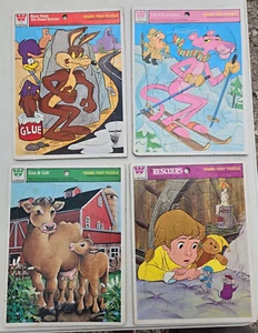 Vintage 1977 Hard Board Children Puzzles, Pink Panther, Rescuers, Road Runner - Picture 1 of 9