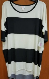 NWT LULAROE IRMA MEDIUM BLACK OFF WHITE COLOR BLOCK STRIPES UNICORN - Picture 1 of 4