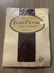 Vintage Evan Picone Pantyhose Rose Tapestry Black/Red Medium