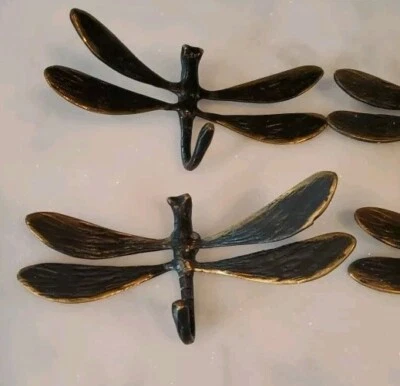4 ganchos de pátina de latón toalla de cocina para camisa libélula Foto 1 de 4
