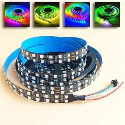 12V WS2811 5050 RGBIC LED Pixel Strip Light 600LEDs Double Row Addressable Black - Image 1 of 4