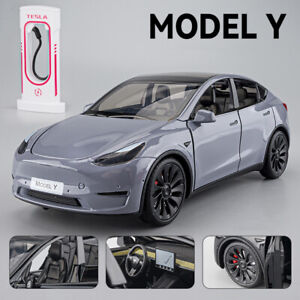 1:24 Tesla Model Y Diecast Toy Vehicle Model Car W/ Sound Light Collection Gray