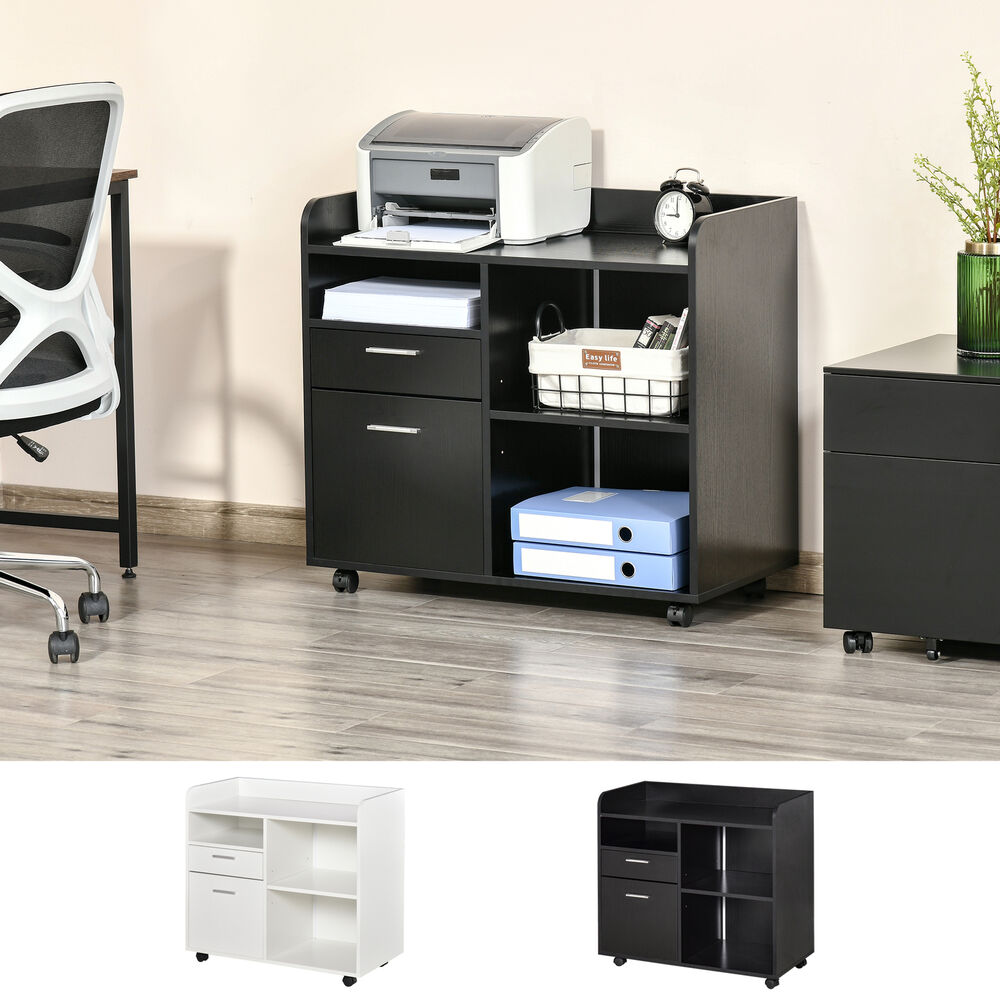 Filing Cabinet Mobile Printer Stand w/ Adjustable Storage Shelf, 2 Drawers
