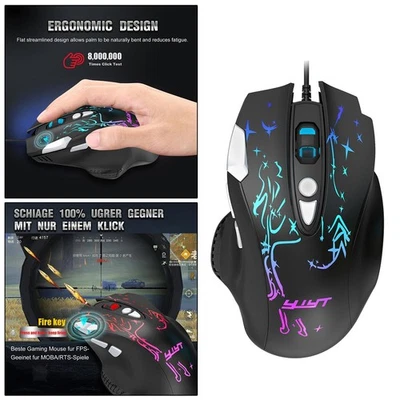 USB LED Backlit RGB Wired Gaming Mouse 6400 DPI Office Home Mice with Side - Image 1 of 4