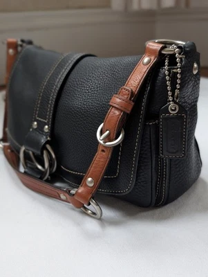 COACH CHELSEA Pebbled Black Leather Flap Tote Satchel Shoulder Bag Purse F10893 - Image 1 of 4