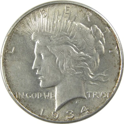 1934 D Peace Dollar Borderline Uncirculated Silver $1 Coin SKU:I22461 - Image 1 of 4