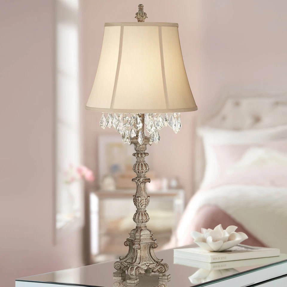 Duval Traditional Table Lamp 34" Tall Distressed Antique White for Bedroom House - Image 1 of 4