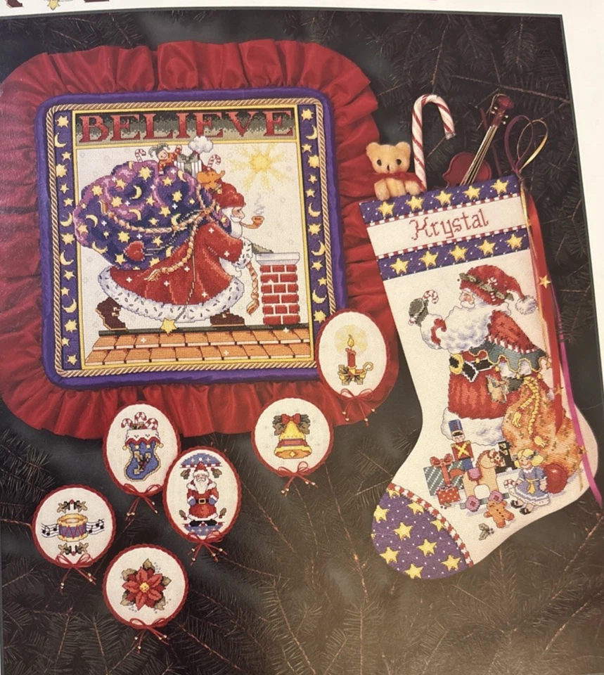 Vtg Rare Dimensions M Engelbreit BELIEVE Cross St Christmas '92 Pattern #201 - Image 1 of 4