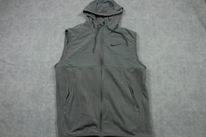 Nike Therma-FIT Chaleco Para Hombres Grande Gris Con Capucha Sin Mangas Cremallera Completa Polar Swoosh - Imagen 1 de 10