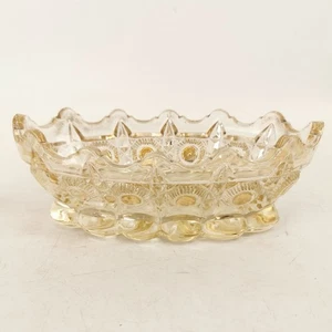 Antique Amber Cut Glass Decorative Bowl - Ornate Pressed Pattern Dish Bullseye - Picture 1 of 12