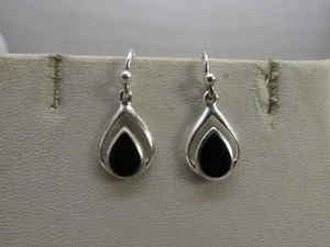 Pendientes perforados vintage de plata esterlina de ónix negro con lágrima de 1" gota #962 - Imagen 1 de 6