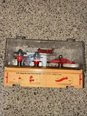 Freud 97-104  3 piece Ogee Raised Panel Bit Set W/ 99-260 99-520 Quadra New Open - Image 1 of 4