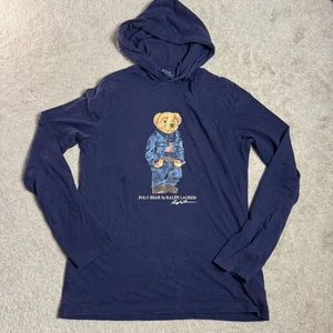 Polo Ralph Lauren uomo polo orsetto manica lunga felpa con cappuccio XS blu - Foto 1 di 8