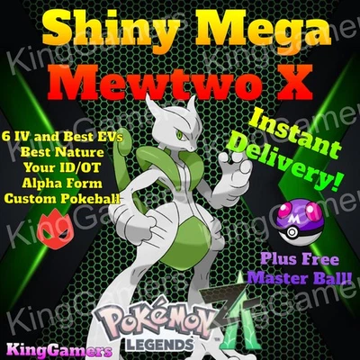 ✨ SHINY MEGA MEWTWO X✨ ALPHA ✨ 6IV / EV ✨ FREE MASTER BALL ✨ Pokemon Legends Z-A - Image 1 of 2