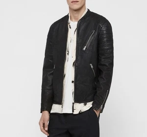ALLSAINTS Herren "Marsden" Distressed Leder Biker Jacke schwarz Medium $ 500+ NEU - Bild 1 von 20