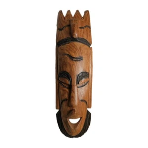 Hand-Carved Maya Face Sculpture – 15.5” Wooden Wall Art Tribal Mask - Picture 1 of 10