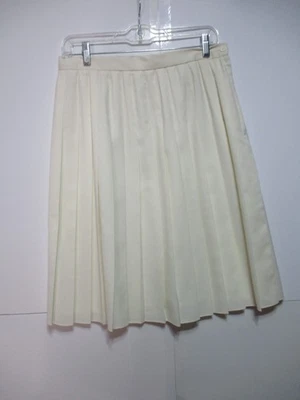 Saia de joelho vintage RENA ROWAN 12 creme inverno branco totalmente plissada mistura de lã - Imagem 1 de 4
