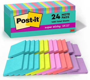 Post-it Super Haftnotizen, 24 Haftnotizblöcke, 3 x 3 Zoll, Schulbedarf, - Bild 1 von 8