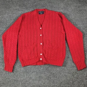 Vintage Polo Ralph Lauren Sweater L Red Linen Blend Cable Knit Cardigan Handmade - Picture 1 of 8