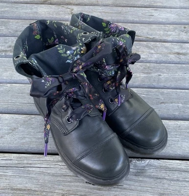 Doc Dr. Martens Amilita Triumph Floral Fold Down Combat Leather Boots Sz 10 US - Image 1 of 4