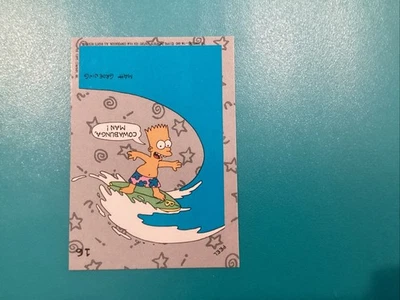 1990 TOPPS THE SIMPSONS BART SIMPSON #16 COWABUNGA MAN STICKER TRADING CARD - Image 1 of 2