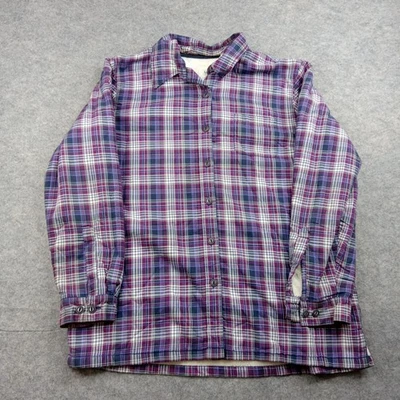 LL Bean 衬衫男式大号紫色夹克夹克格子羊毛衬里法兰绒棉 — 第 1/4 张图片