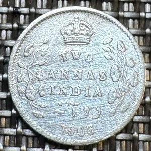 PIECE DE 2 ANNAS INDIA 1903, INDE BRITANNIQUE (1330) ARGENT - Imagen 1 de 2