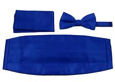 Men's Solid Royal Blue 3 piece Cummerbund Bow Tie Hanky Set Formals Weddings