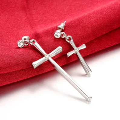 女士镀金 CZ 水晶十字架吊坠小饰品耳环 #EA122 — 第 1/4 张图片