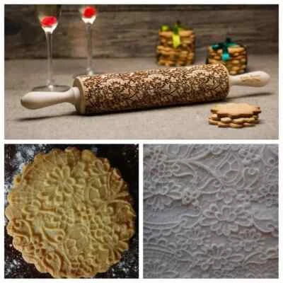 Paisley Engraved Wooden Rolling Pin  Embossed Dough Rolling Pin  Carved Mold - Image 1 of 4