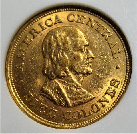 Costa Rica: Republic gold 10 Colones 1900 AU58 ANACS Cover