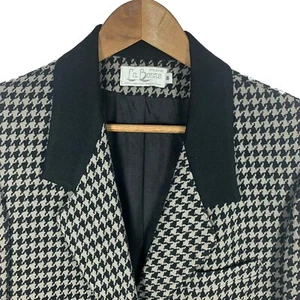 La Bonne Jacket Womens size 8 Grey with Black Collar Vintage Houndstooth Blazer - Picture 1 of 9