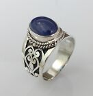 925 Sterling Solid Silver Handmade Carving Ring Size 7 - 14 Tanzanite Gemstone