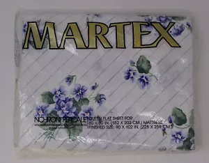 NOS Vintage Martex Queen Flat Sheet “Just Violets” Purple Floral 50/50 Percale - Picture 1 of 4