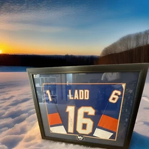 Andrew Ladd Autographed Signed Custom Framed 29.5x35.75 Jersey - JSA. - Picture 1 of 3