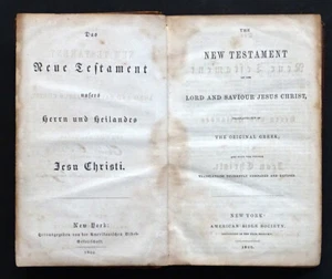 1860 NEW TESTAMENT Antique Book AMERICAN BIBLE SOCIETY German & English - Picture 1 of 6