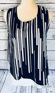 Camiseta sin mangas pequeña Orly para mujer negra blanca a rayas forrada sedosa cuello en U - Imagen 1 de 8