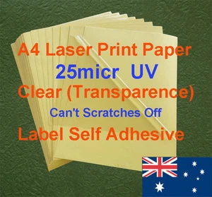 10 X A4 Clear UV 25micr Label Adhesive Sticker Laser Print paper( transparence ) - Picture 1 of 3