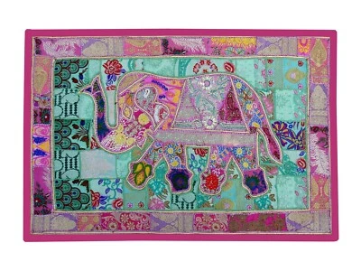 Elephant Wall Hanging Patchwork Tapestry Beaded Hand Embroidered Throw Decor 60" - Image 1 of 4