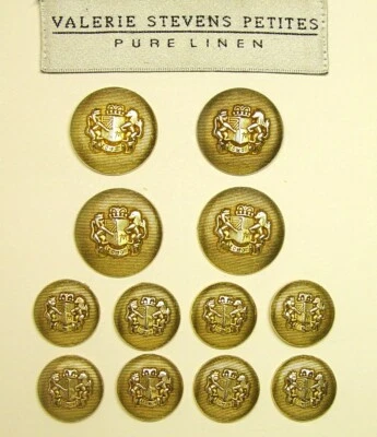 VINTAGE VALERIE STEVENS REPLACEMENT BUTTONS 12 SOLID GOLD TONE METAL BUTTON USED - Image 1 of 4