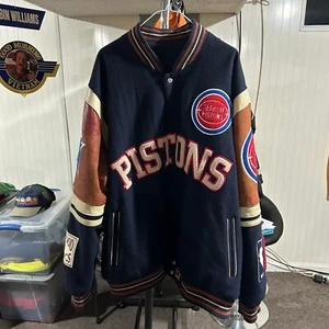 MENS DETROIT PISTONS JH DESIGN REVERSIBLE EMBROIDERED WOOL/LEATHER JACKET-3X - Picture 1 of 6