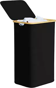 Laundry Hamper with Lid, 110L Large Tall Clothes Basket Bin with Bamboo Handles, - Picture 1 of 12