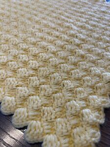 Handmade Crochet Knit Afghan Baby Blanket Lovey Doily Yellow 21x21 inches
