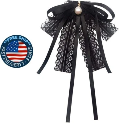Broches de lazo de encaje negro para niñas y mujeres, broches de moda Foto 1 de 4